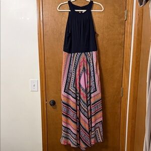 Sandra Darren Black and Pink Geometric Maxi Dress